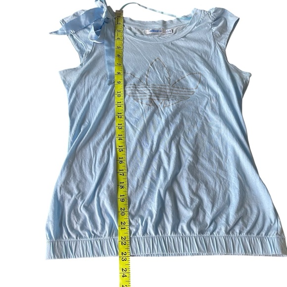 Adidas Light Blue Cotton Cap Puff Sleeve Scoop Neck Elastic Waist Logo Top (S/M) - Picture 9 of 11